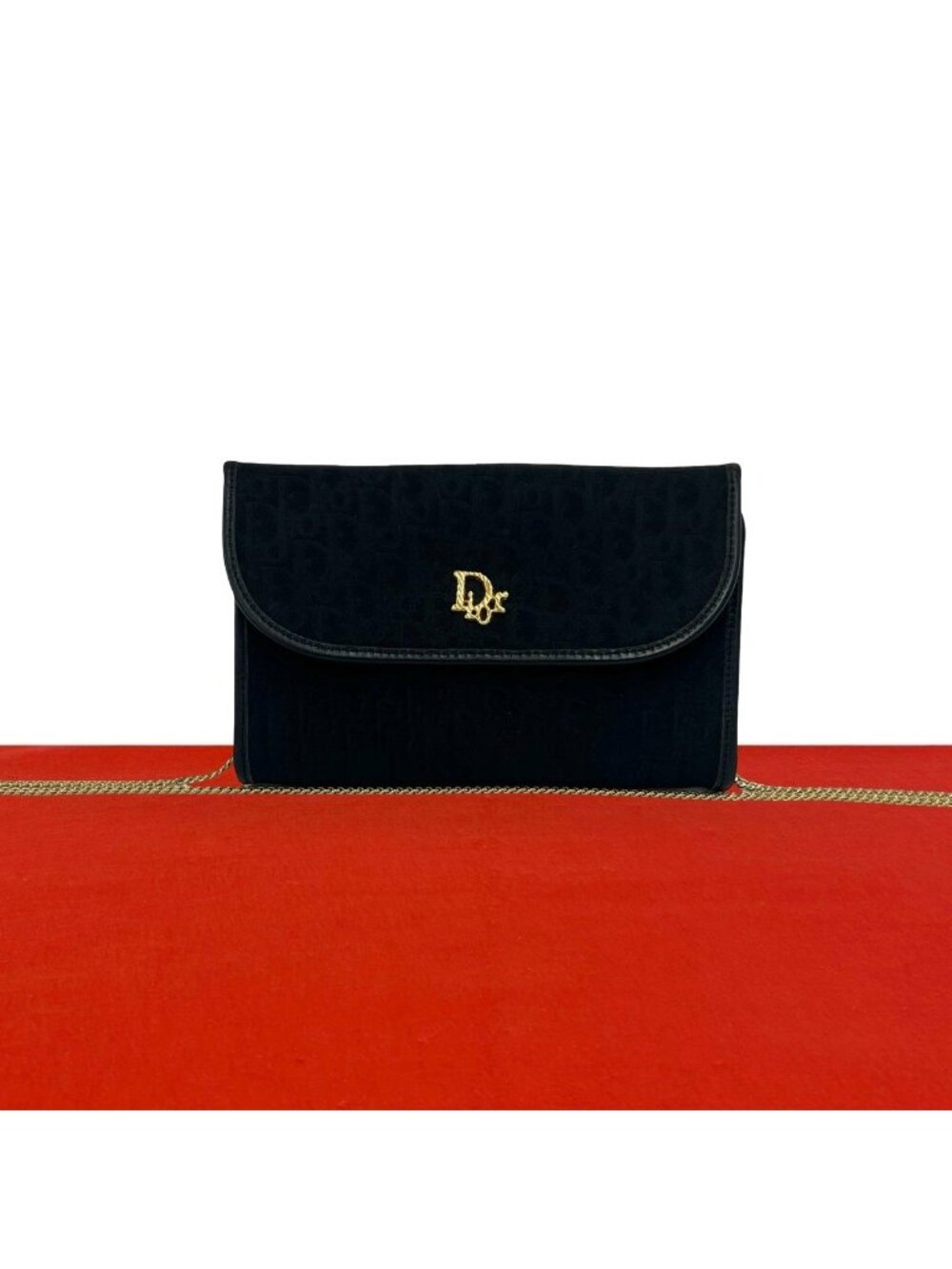 Dior Vintage Trotter Pattern Logo Canvas Leather 2-Way Shoulder Bag Black